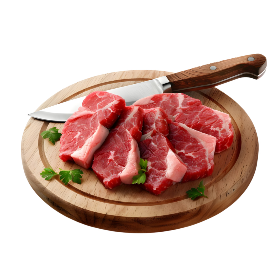 Raw meat on a cutting board isolated on transparent background png
