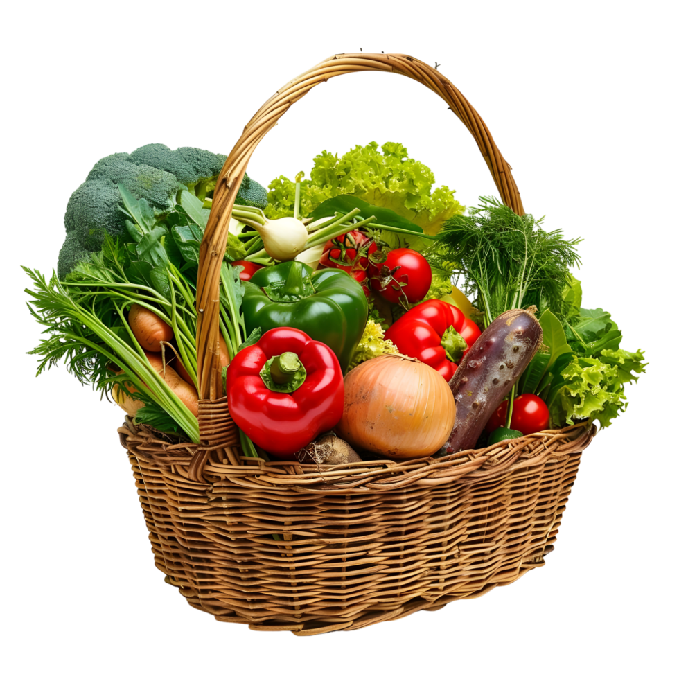 fresh vegetables in a basket Isolated on transparent background png