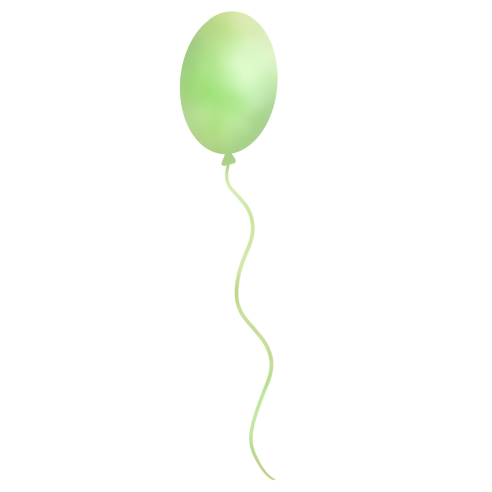 A green balloon on a string, Isolated on a transparent png