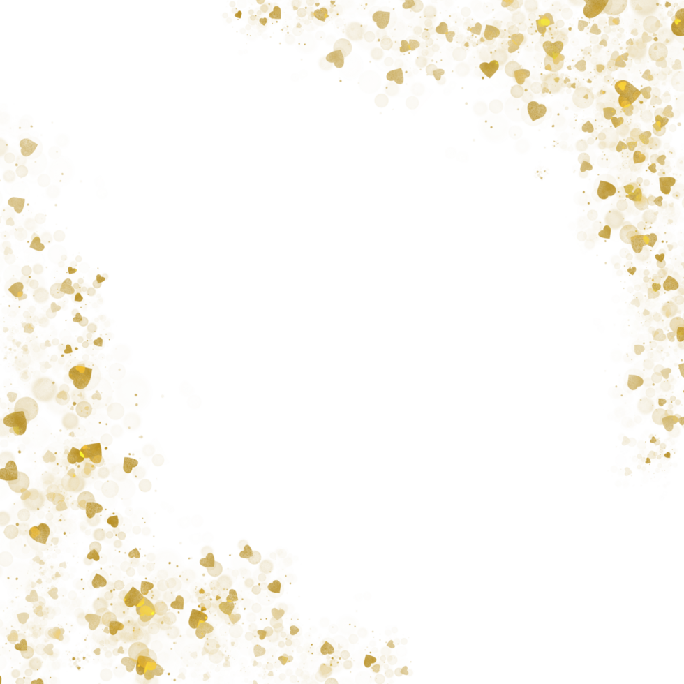 Golden love heart glitter frame on a transparent background png