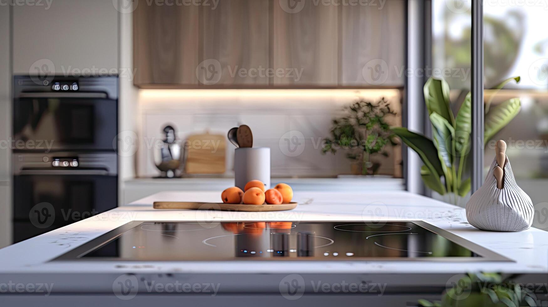 Modern kitchen interior with electric stove photo