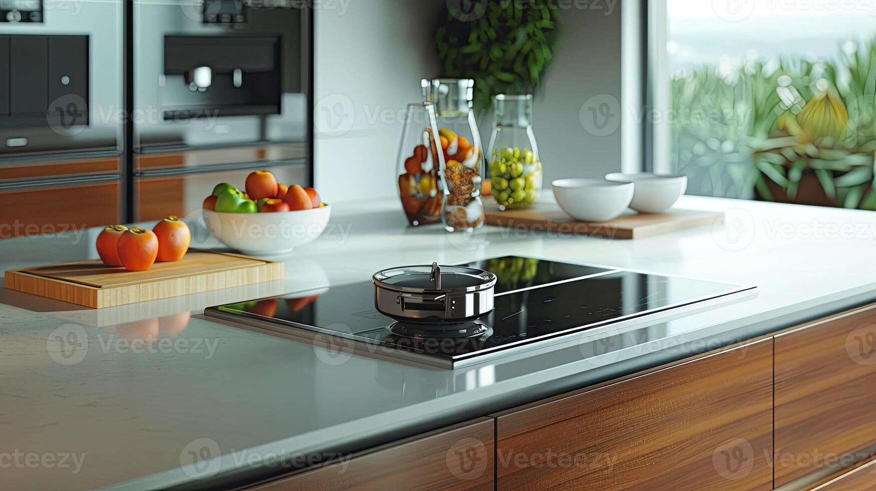 Modern kitchen interior with electric stove photo