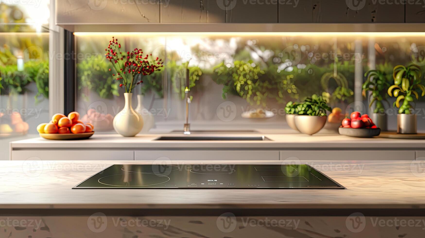 Modern kitchen interior with electric stove photo