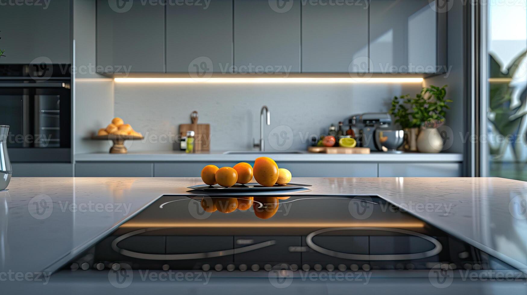 Modern kitchen interior with electric stove photo