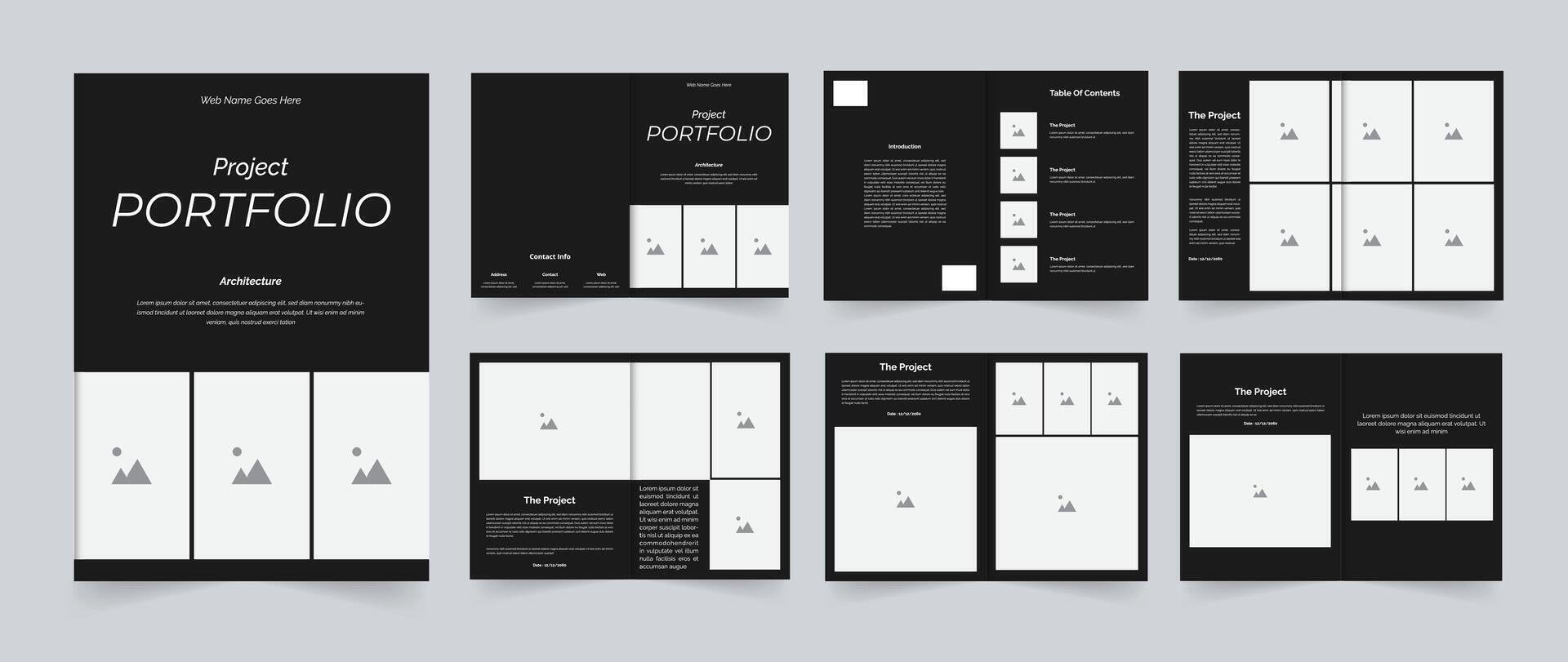 Professional portfolio or Architecture portfolio template design black template 12 pages design vector