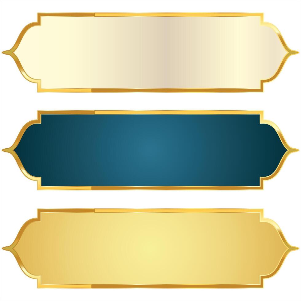 Set of decorative luxury golden arabic islamic banner title frame transparent background gold text box clipart vector