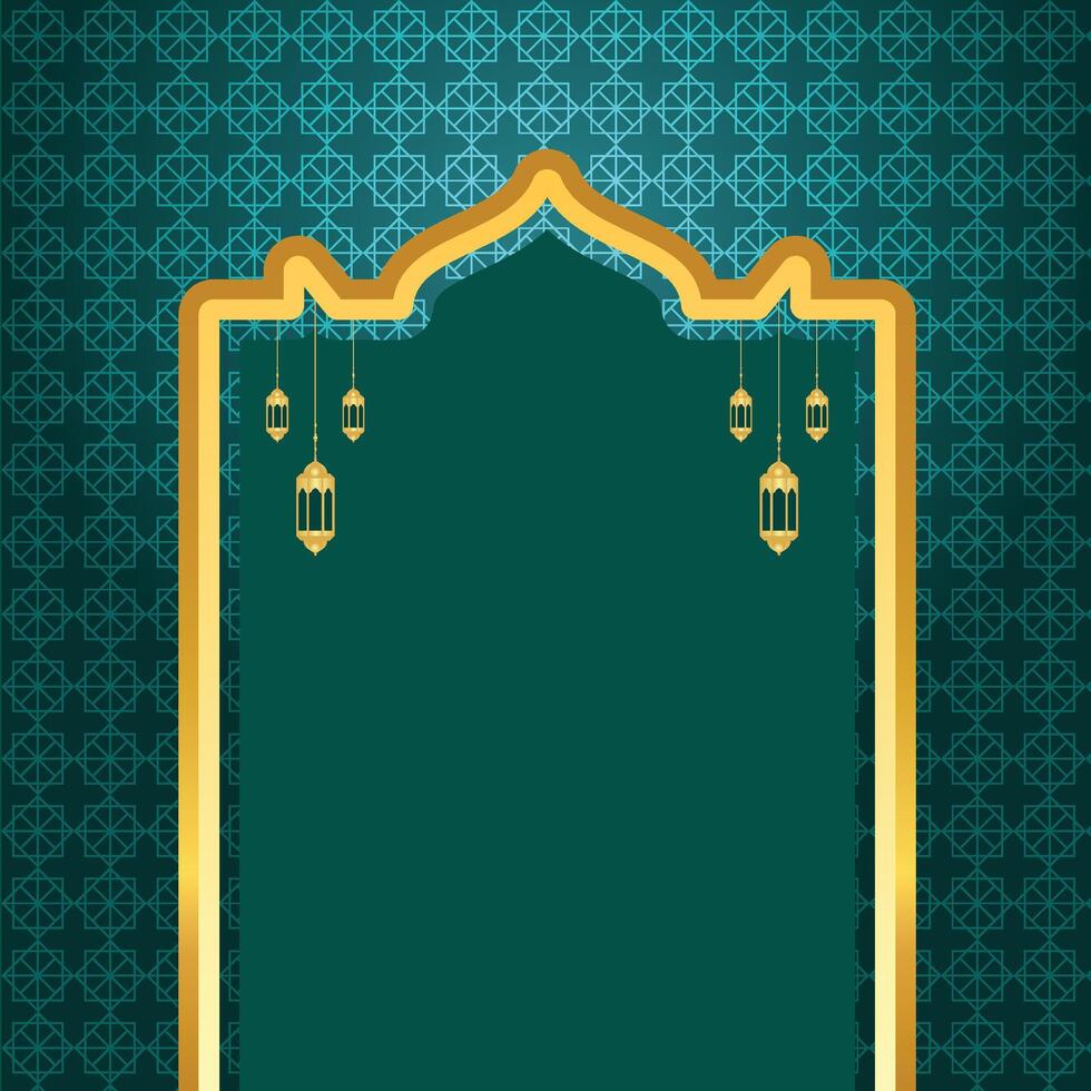 Golden islamic frame with lantern ramadan kareem arabic border flyer poster vector