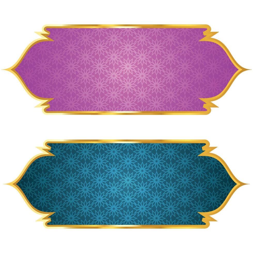 Luxury golden set arabic islamic banner title frame text box in transparent background vector