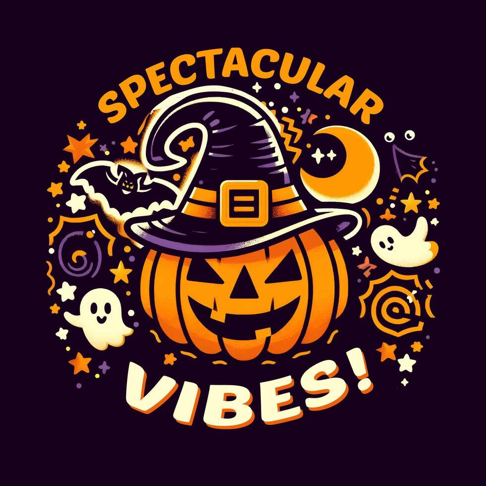 Scarecrow and Ghosts Halloween Design with Grinning Pumpkin vector