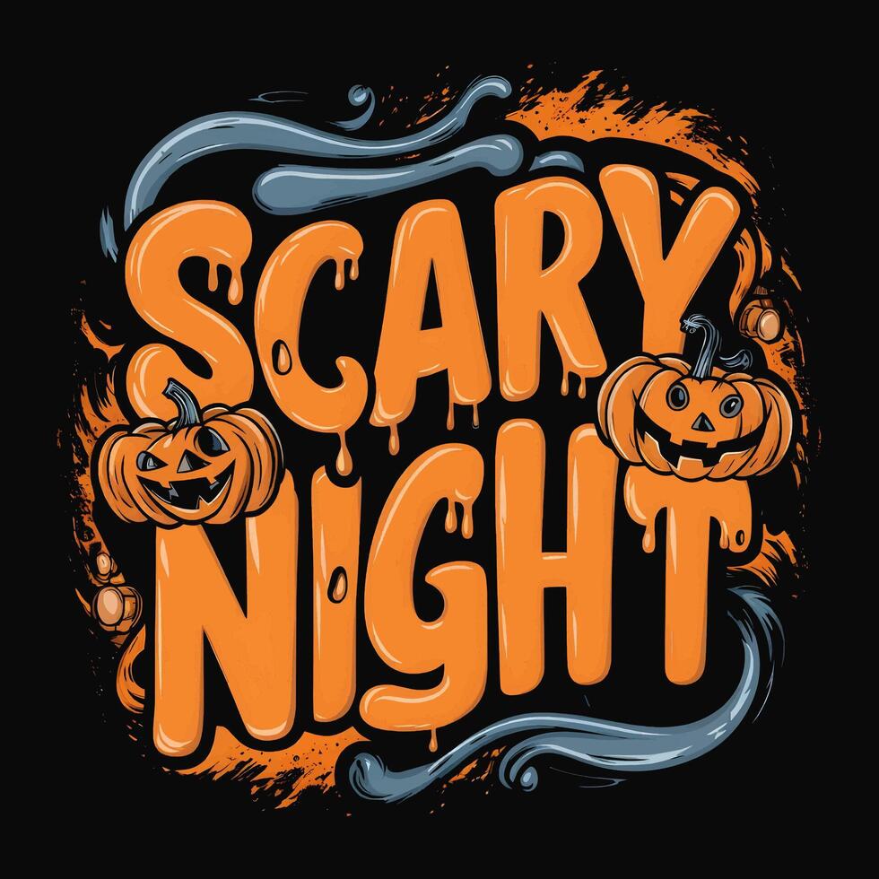 Scary Nights T-shirt Design for Halloween with Spooky Castle and Dripping Text Tshirt Design vector