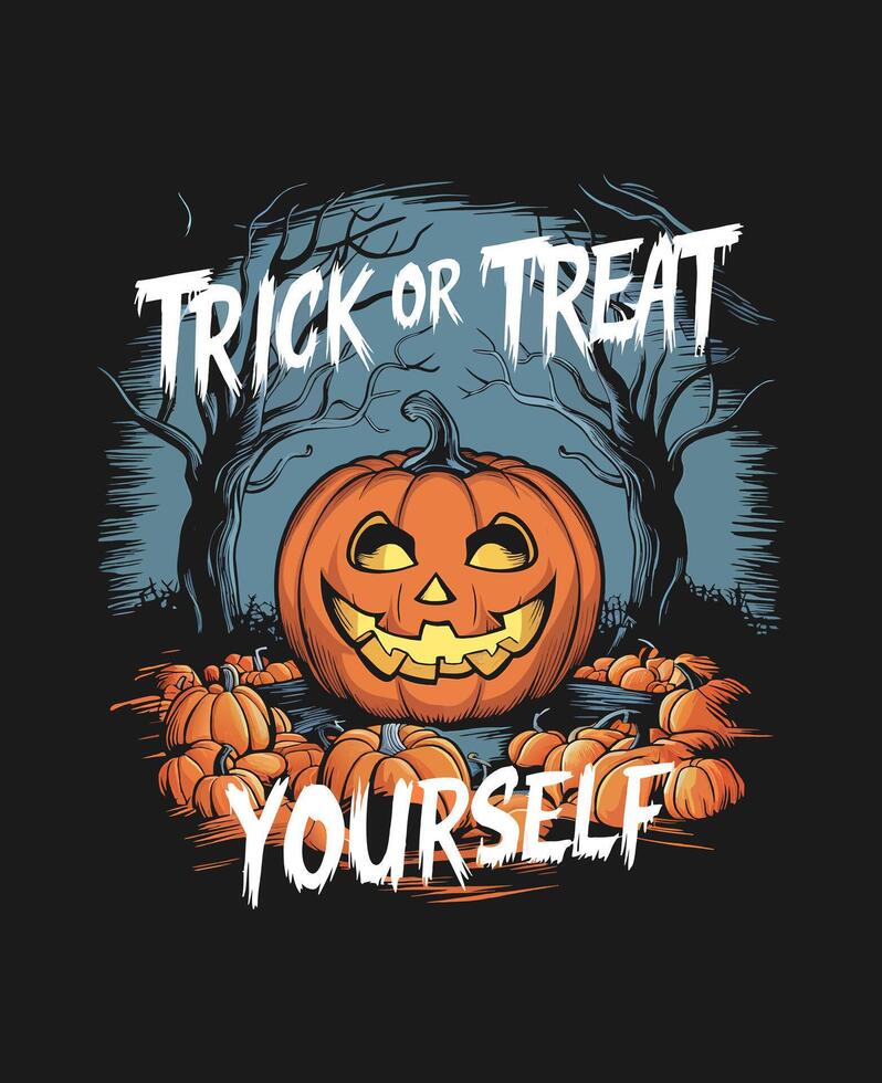 Spooky Pumpkin Patch Halloween Design with Ghosts and Scarecrow vector