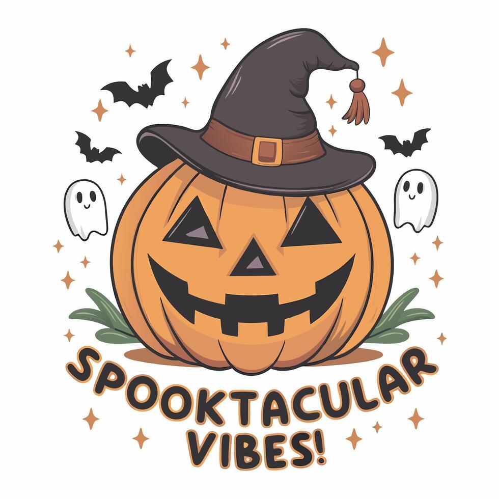 Happy Halloween Design with Evil Pumpkin and Spooky Scarecrow vector