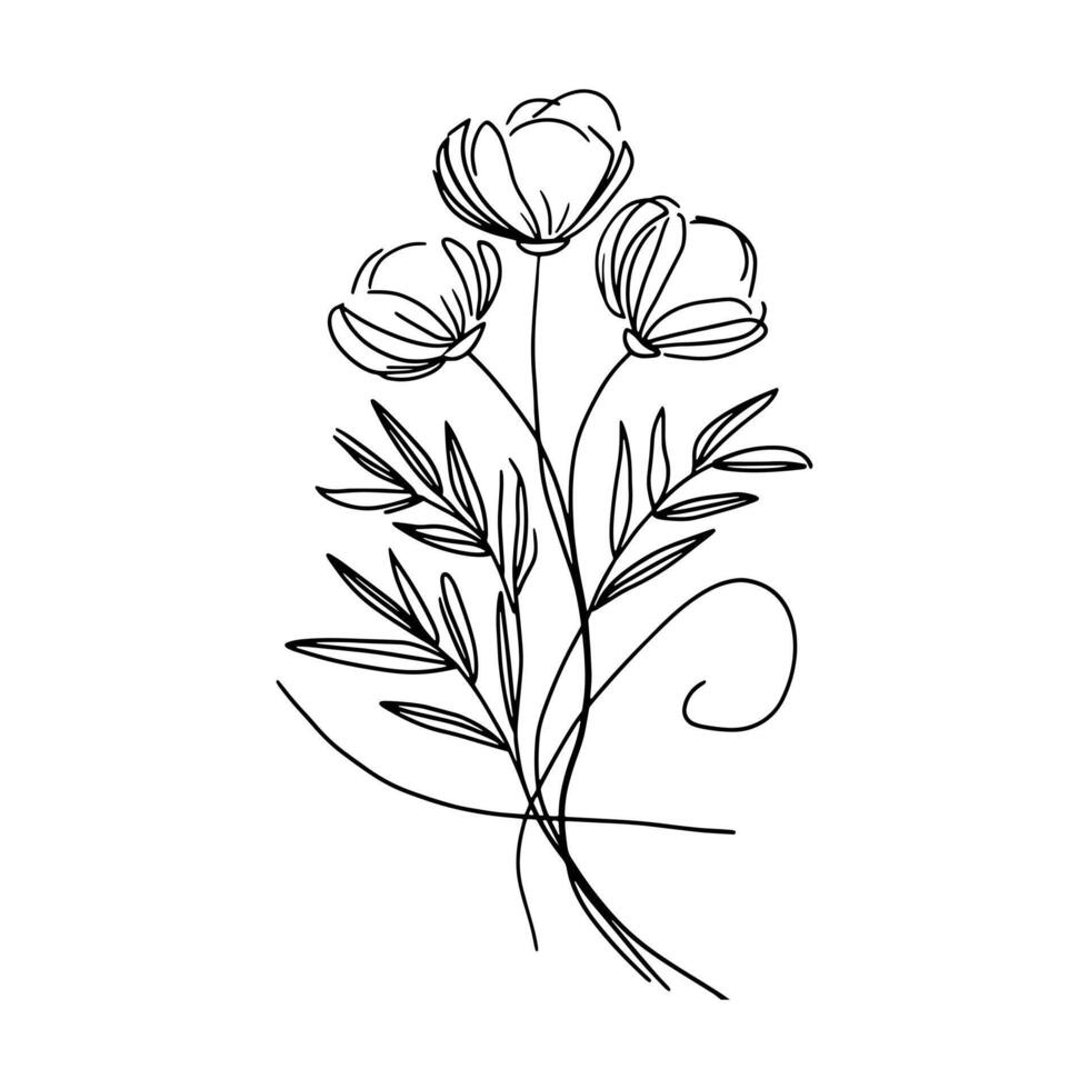 Minimalist Tree with Floral Line Art Details vector