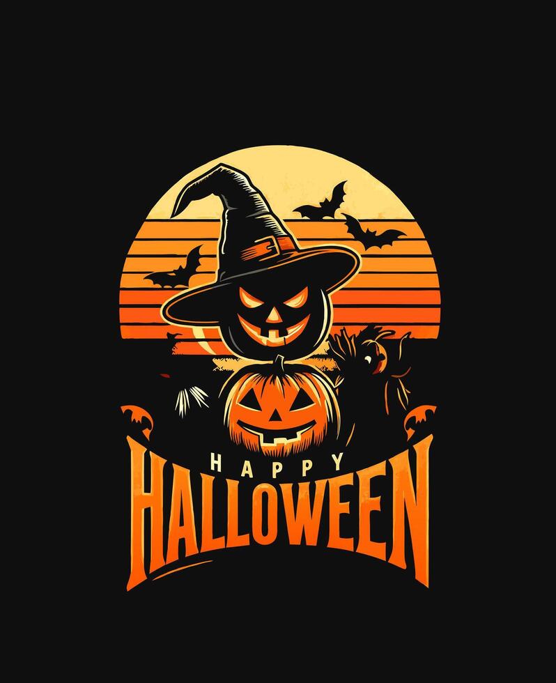 Haunted Halloween Design with Grinning Pumpkin and Bats vector