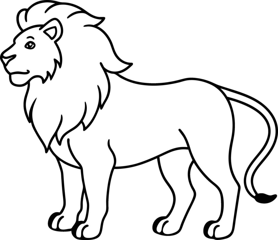 Lion outline illustration silhouette with a majestic mane standing in a powerful pose drawn with minimalistic lines on a white background vector