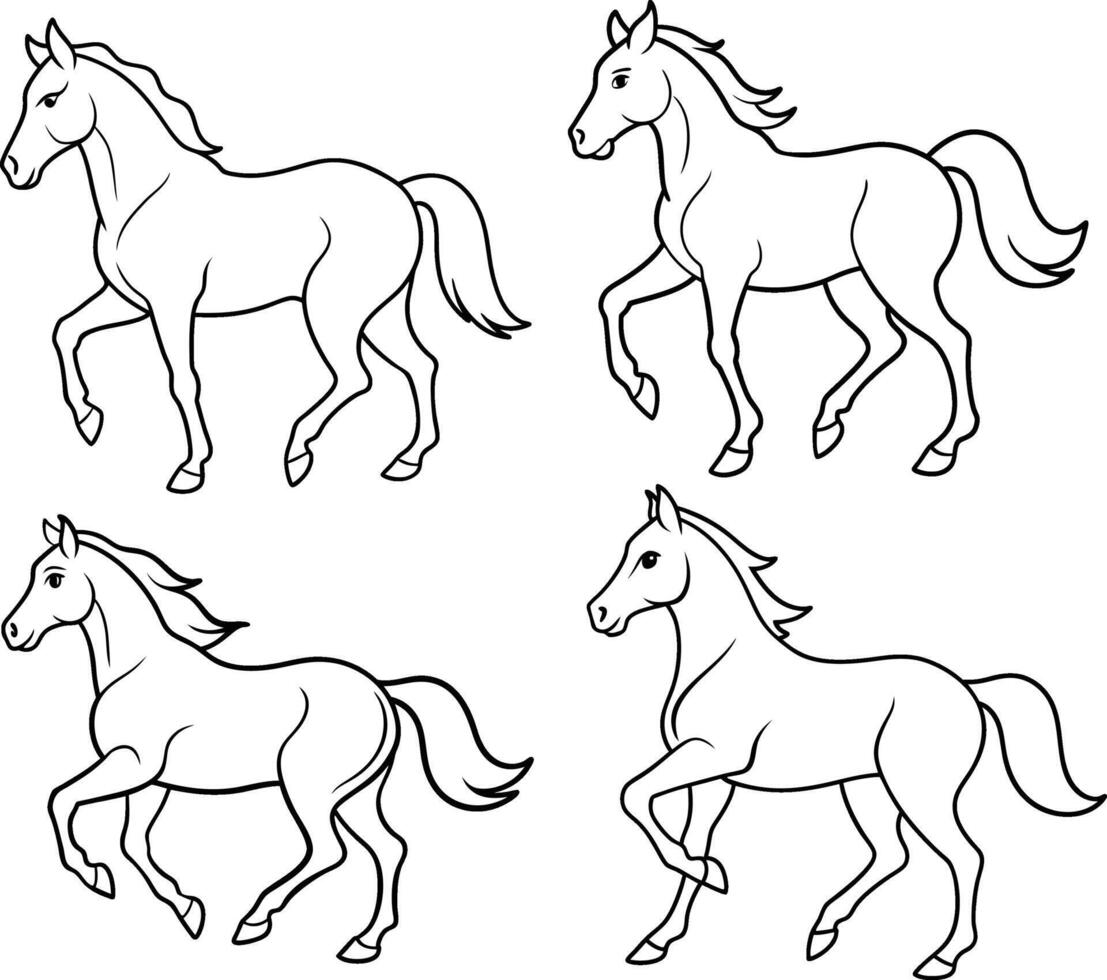 A package or set of a Horse outline or line art or sketch illustration on a white background vector