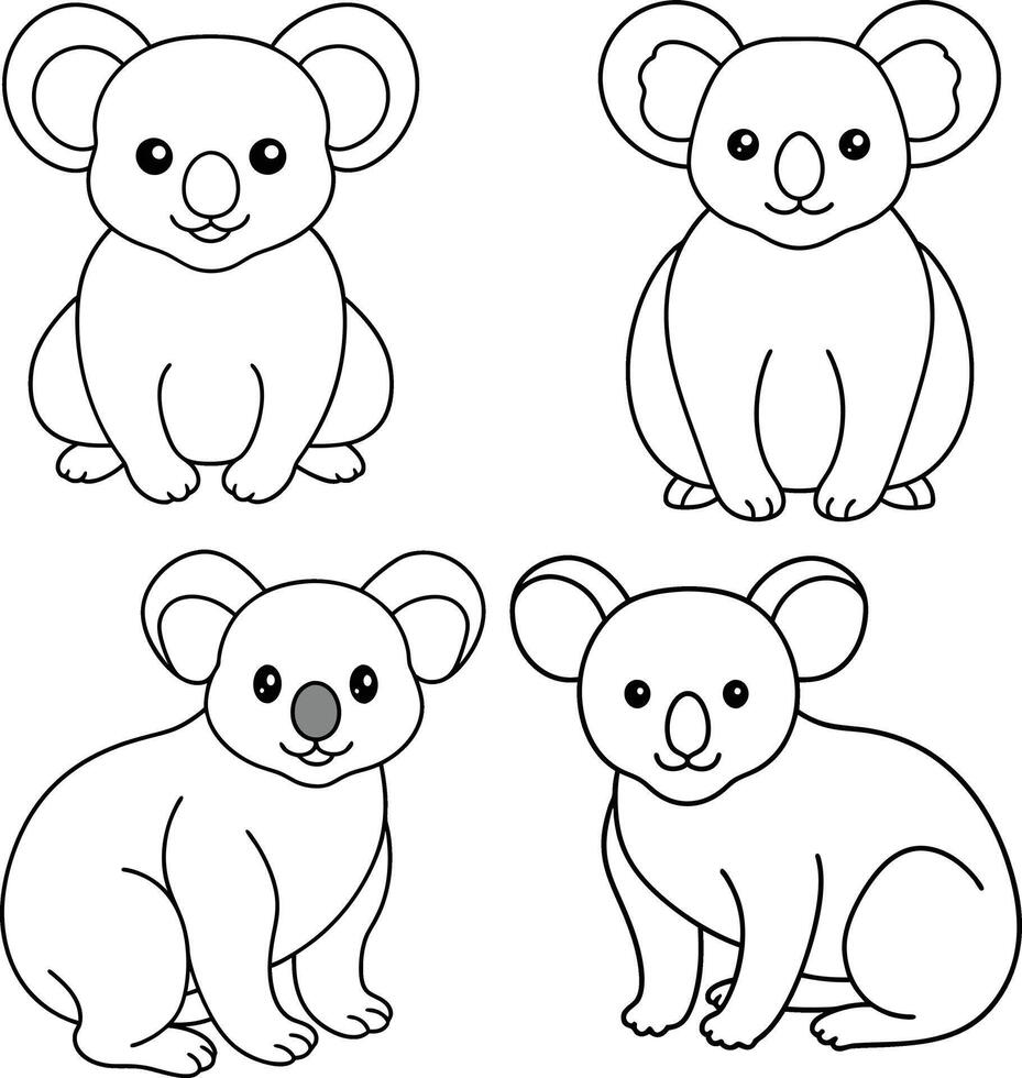 Koala outline or line art or sketch illustration package, hand drawn with simple and soft lines on a white background. vector