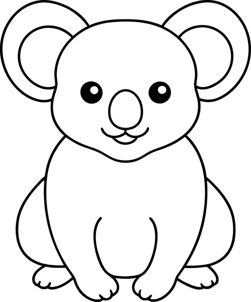 Koala outline illustration, clinging to a tree branch, drawn with simple and soft lines on a white background. vector