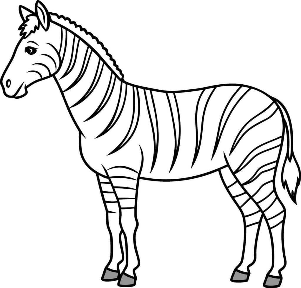 An outline illustration of a zebra, standing side-on with its distinctive striped pattern represented by clean lines on a white background. vector