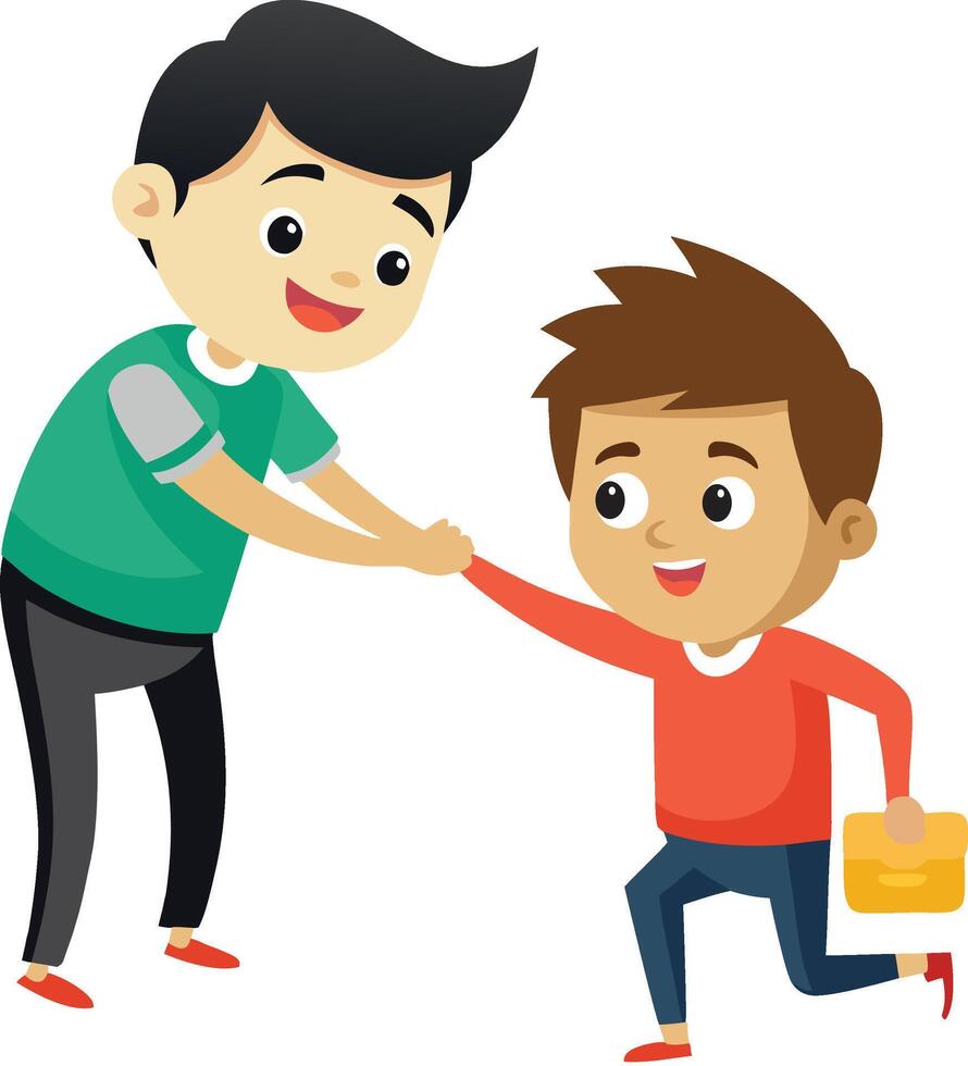 Two cute little boys helping a friend to move to get up. vector