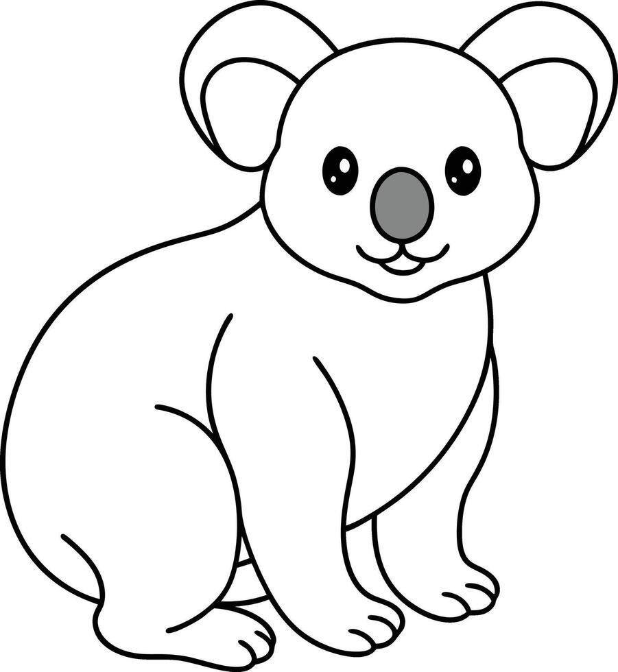 An outline illustration of a koala, clinging to a tree branch, drawn with simple and soft lines on a white background. vector