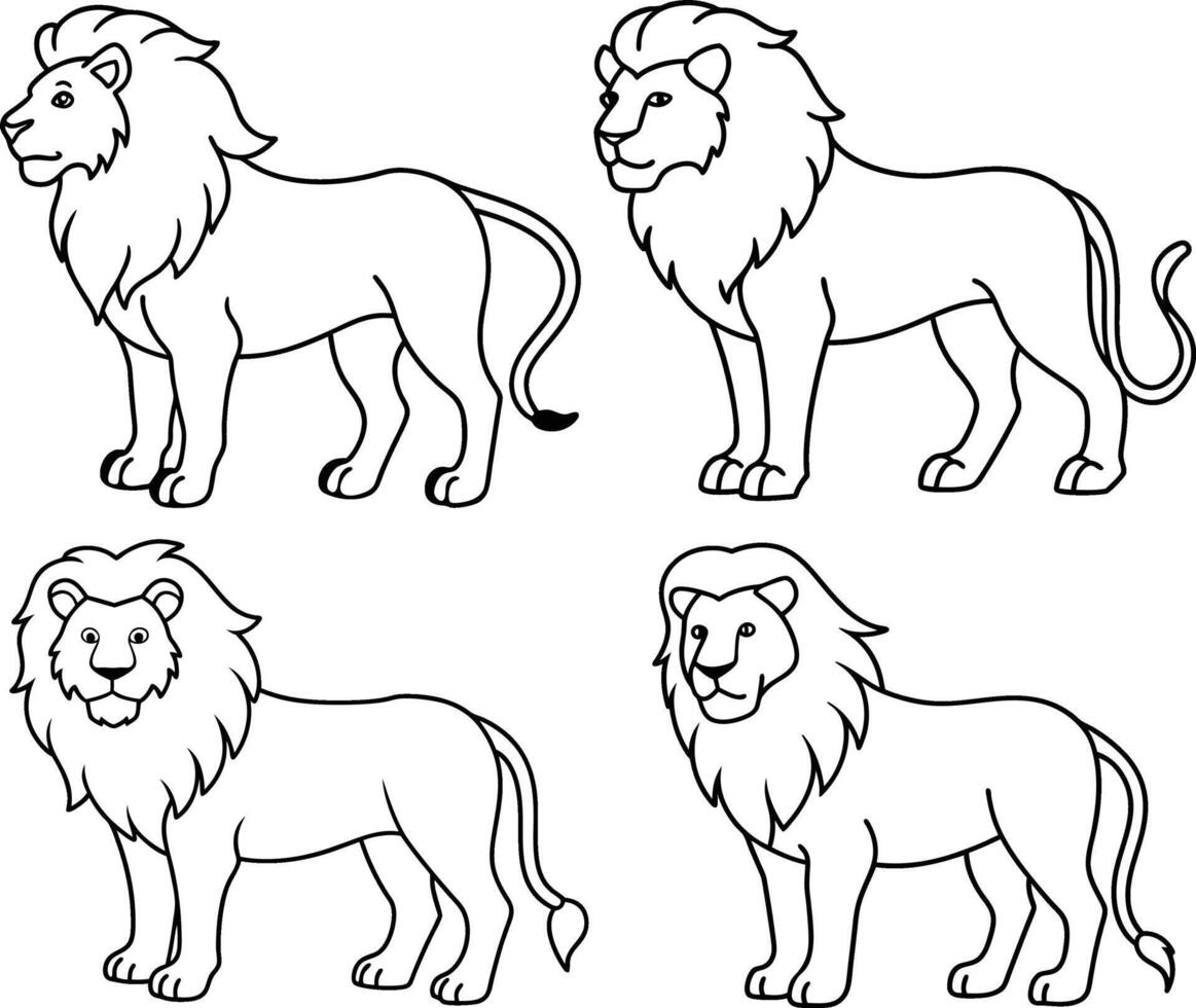 A package of Lion outline illustration silouette with a majestic mane standing in a powerful pose drawn with minimalistic lines on a white background vector