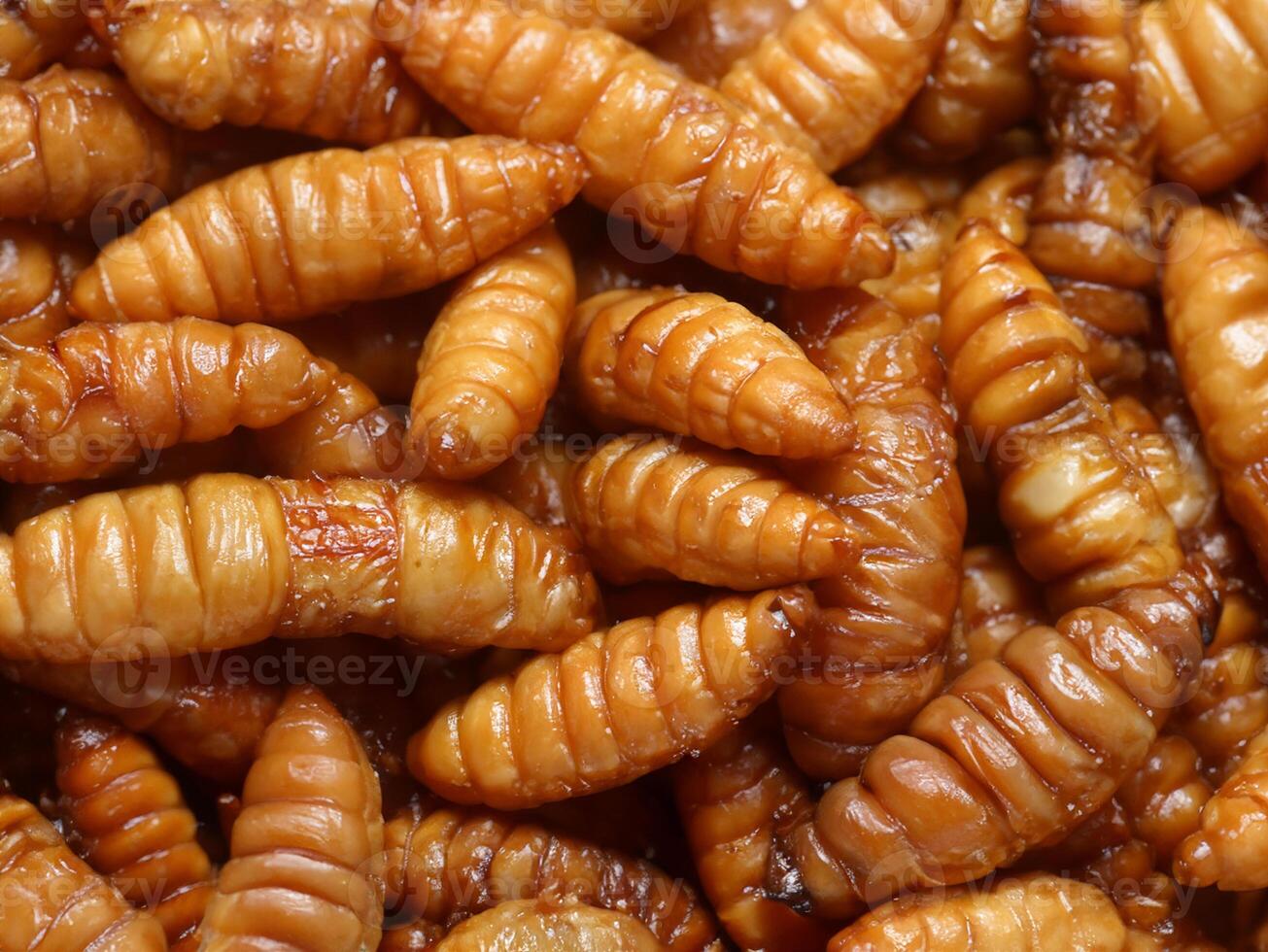 fried worm meat in the market photo