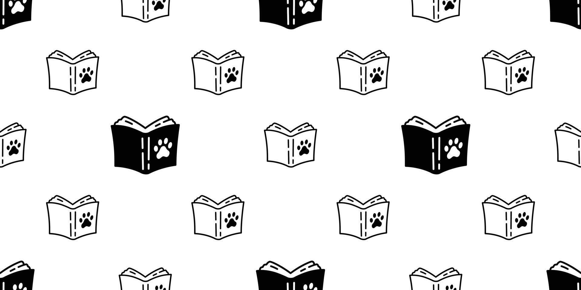 dog paw seamless pattern footprint book cat kitten notebook reading french bulldog pet puppy cartoon doodle repeat wallpaper tile background scaf isolated illustration design vector
