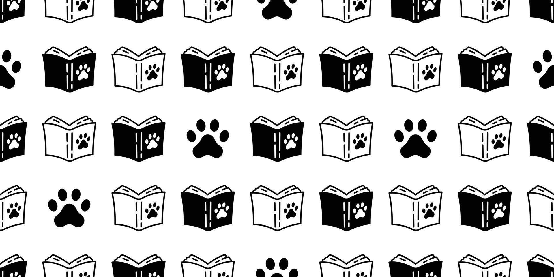 dog paw seamless pattern footprint book cat kitten notebook reading french bulldog pet puppy cartoon doodle scarf isolate repeat wallpaper tile background illustration design vector