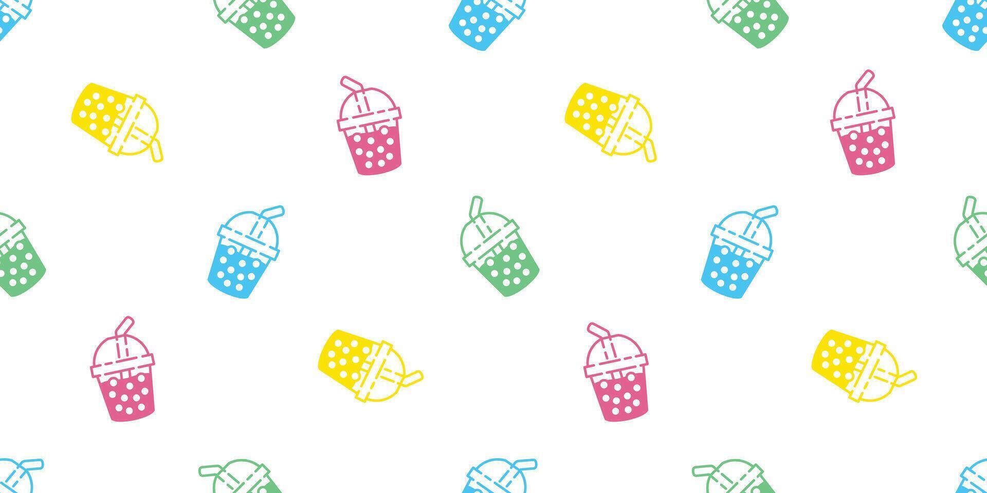 Boba tea seamless pattern bubble milk tea repeat wallpaper scarf isolated tile background gift wrapping paper illustration doodle design vector