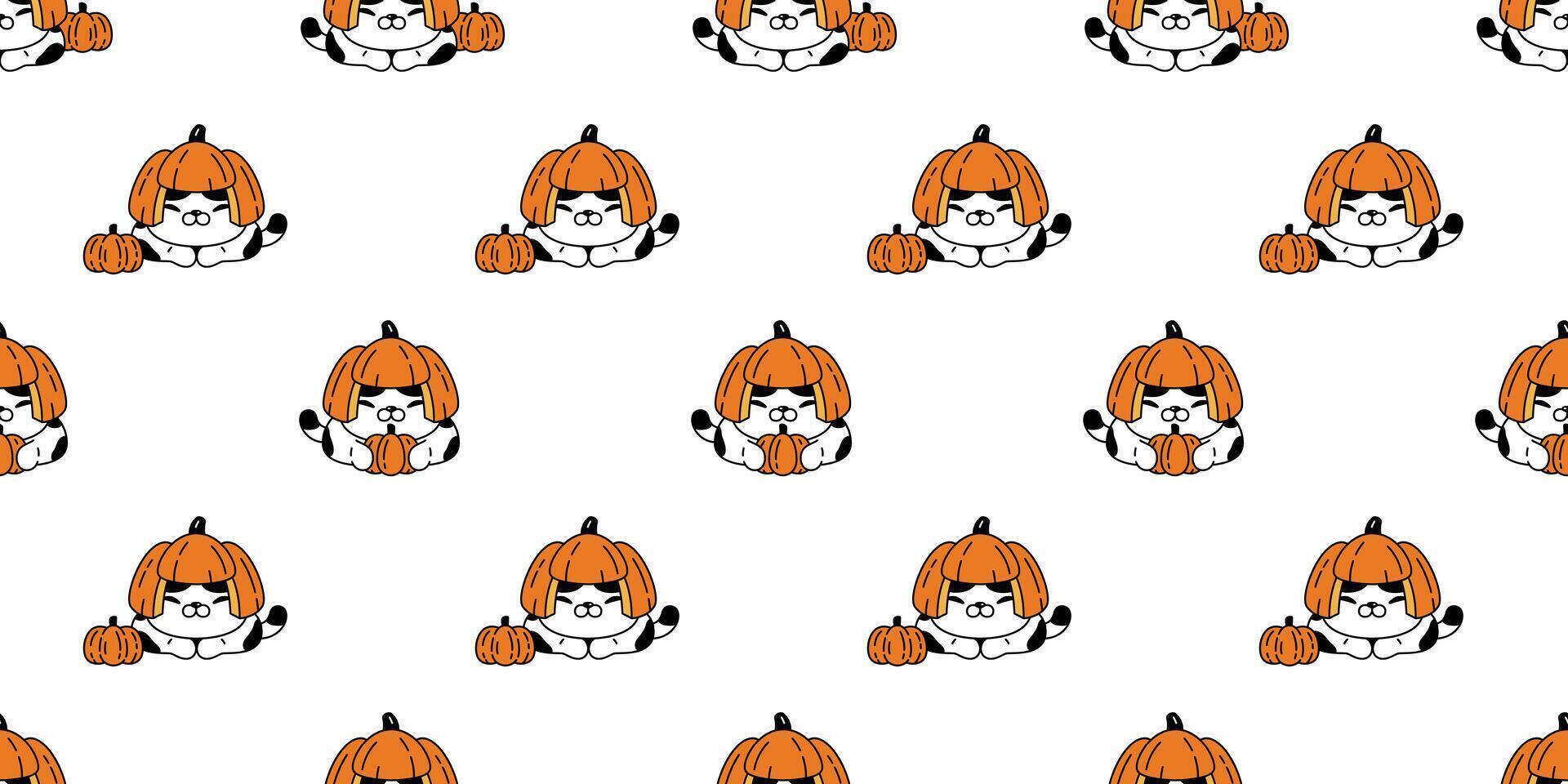 cat seamless pattern pumpkin Halloween calico kitten tile background repeat wallpaper scarf isolated gift wrapping paper cartoon character illustration design vector