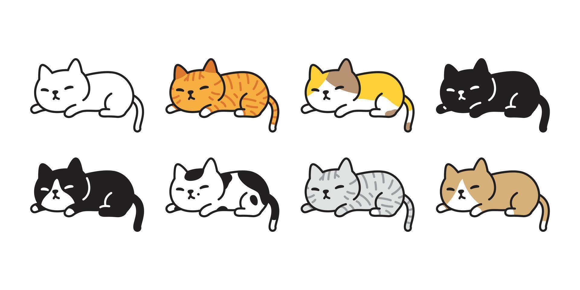 cat icon calico kitten sleeping breed cartoon character logo symbol illustration doodle isolated clip art design vector