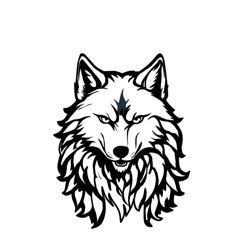 a wolf head with a long mane on a white background vector