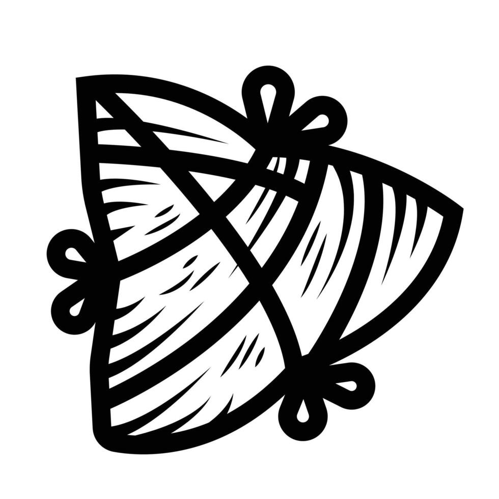 Bacang or Bakcang food icon illustration isolated on square white background. Simple flat outlined cartoon art styled chinese food wrapped in leaves drawing. vector