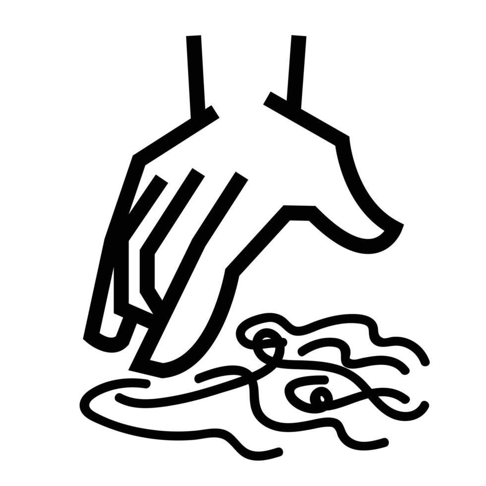 Hand reaching fallen hairs on floor icon illustration isolated on square white background. Simple flat outlined cartoon art styled drawing. vector