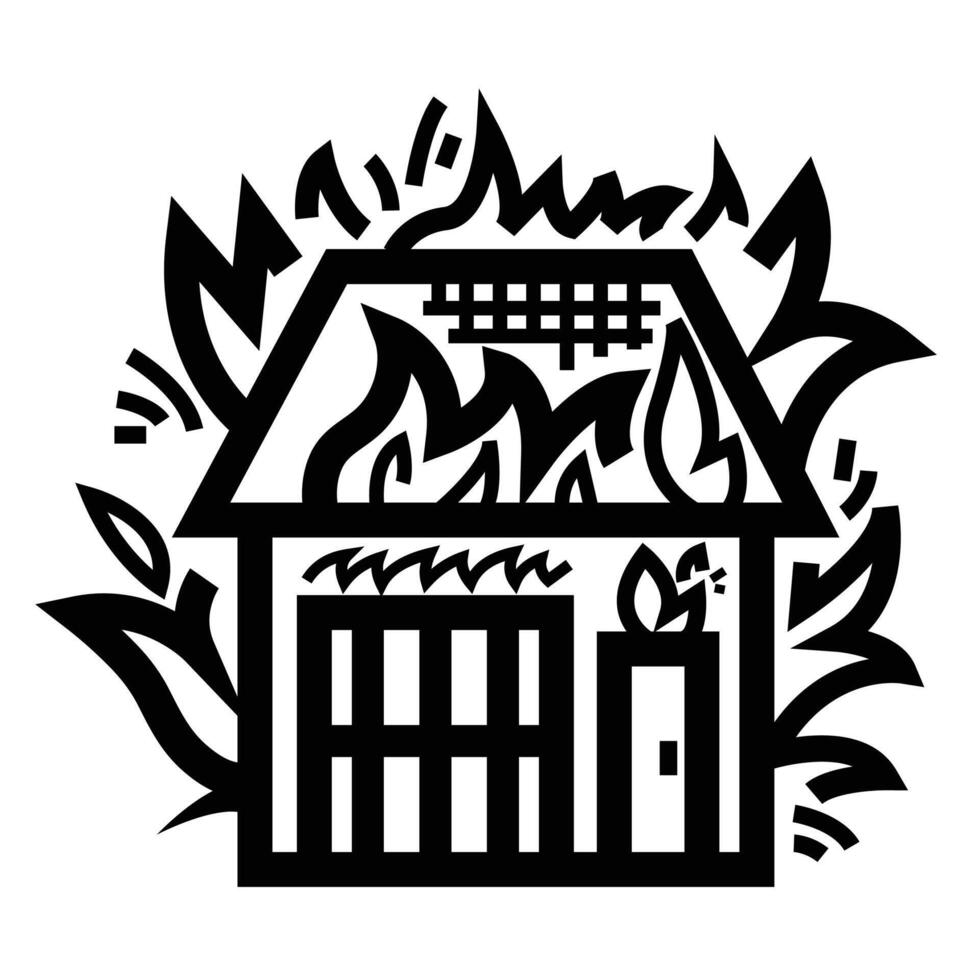 House on fire icon illustration isolated on square white background. Simple flat outlined cartoon art styled drawing. vector