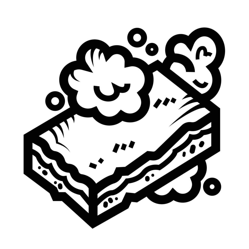 Kitchen dish washing sponge with foams and bubbles icon illustration isolated on square white background. Simple flat outlined cartoon art styled drawing. vector