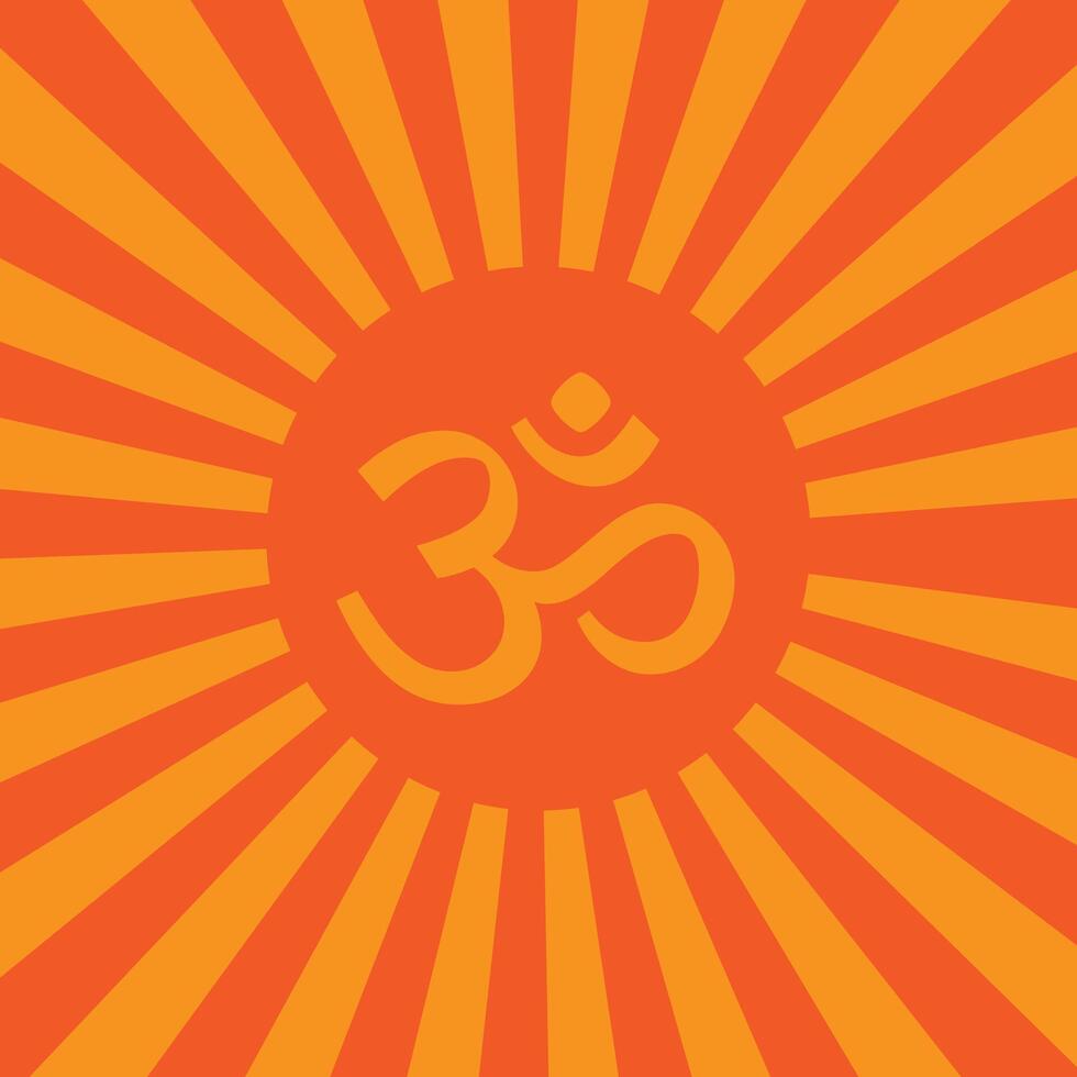 Spiritual Om Symbol on Radiant Orange Sunburst Background for Meditation and Mindfulness vector