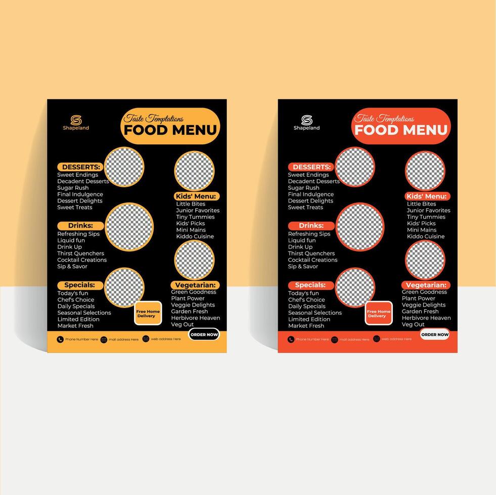 A4 food menu business flyer design vector