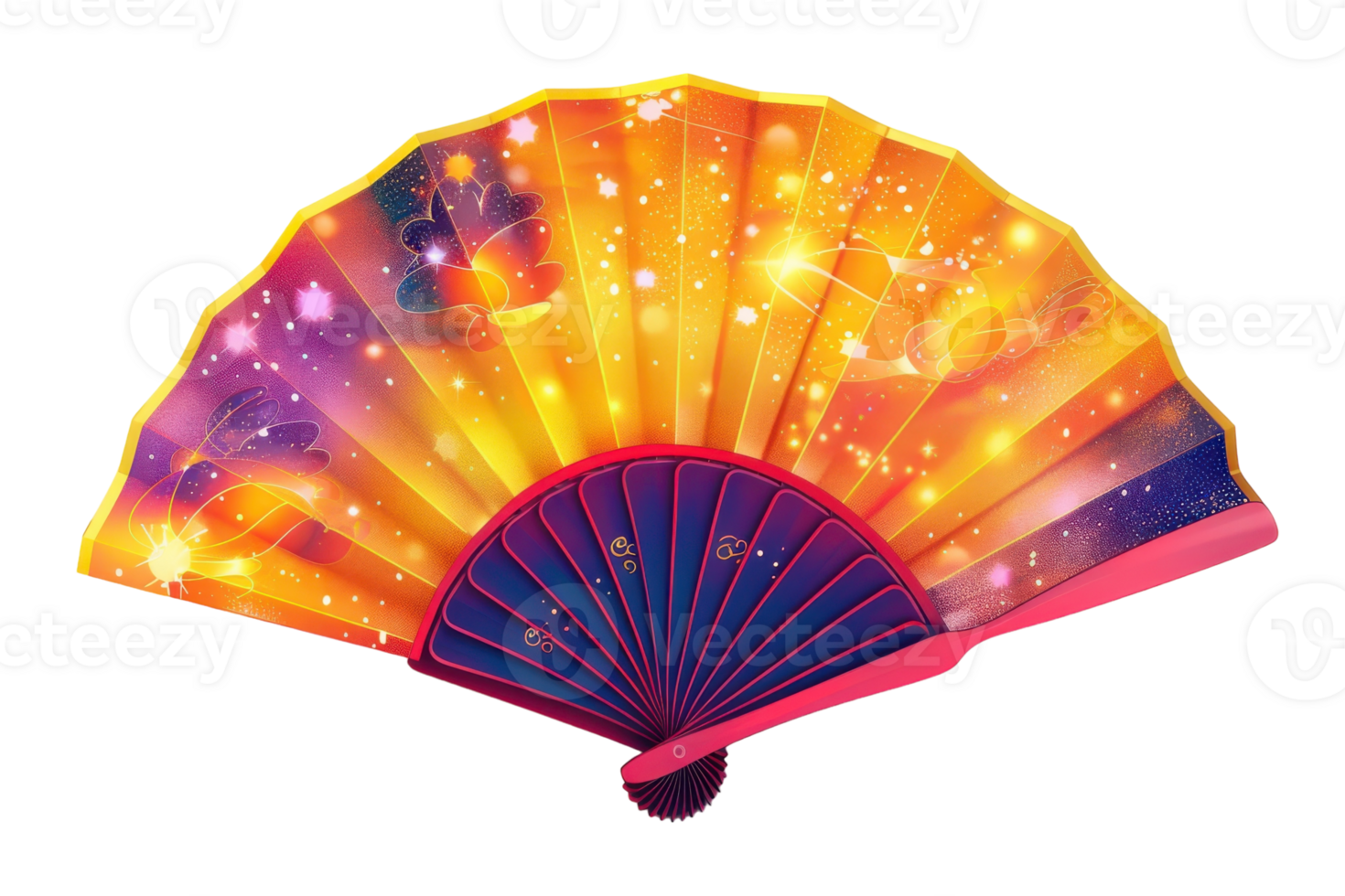 Yellow Hexagonal Fan with Cartoon Galaxy Design On Transparent Background. png
