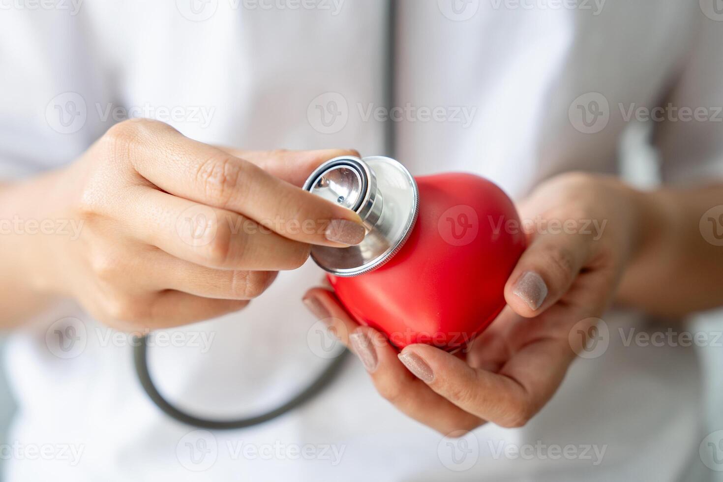 Photograph of a hand holding a heart and stethoscope photo
