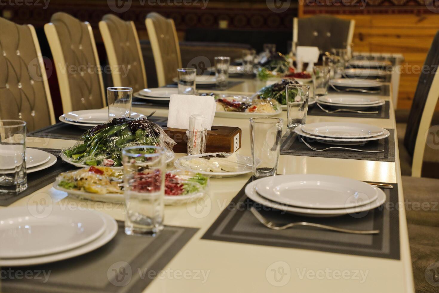Restaurant Table Setting With Salad photo