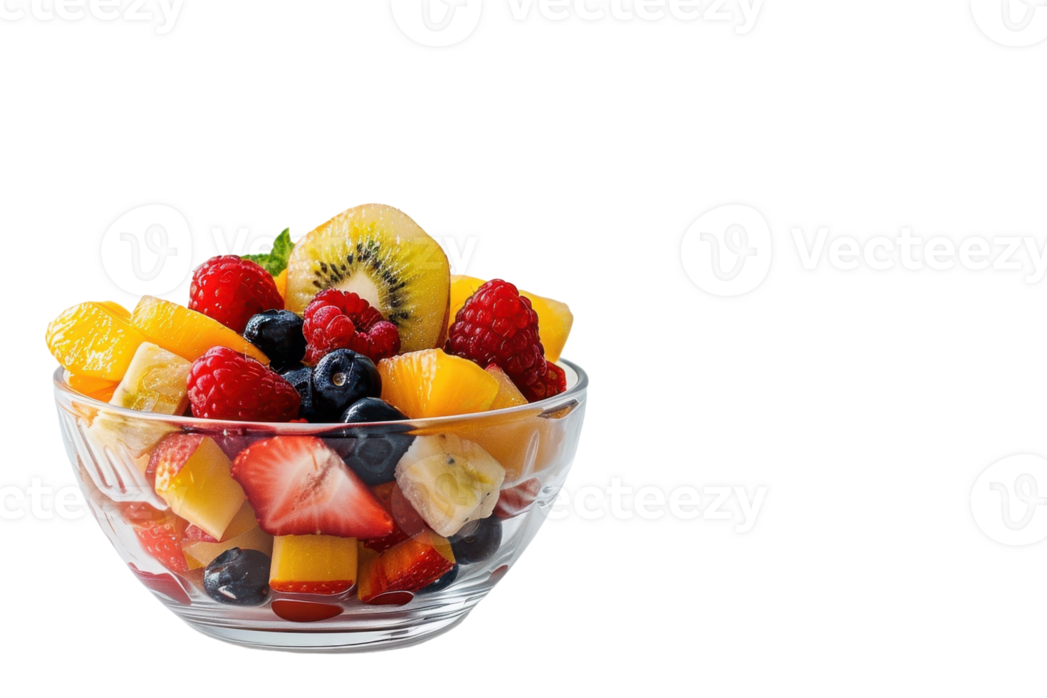 Fruit Salad in Glass Bowl On Transparent Background. png