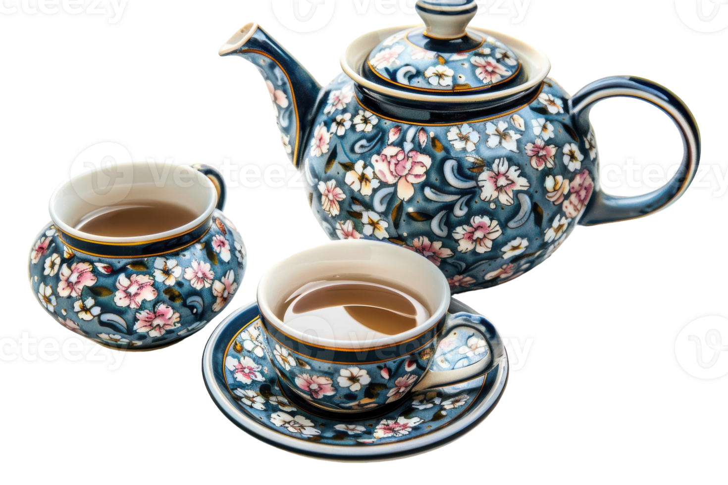 Tea Set Traditional On Transparent Background. png