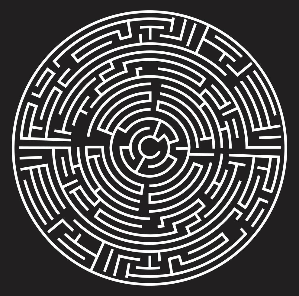 Circular maze puzzle challenges to find the path to success vector