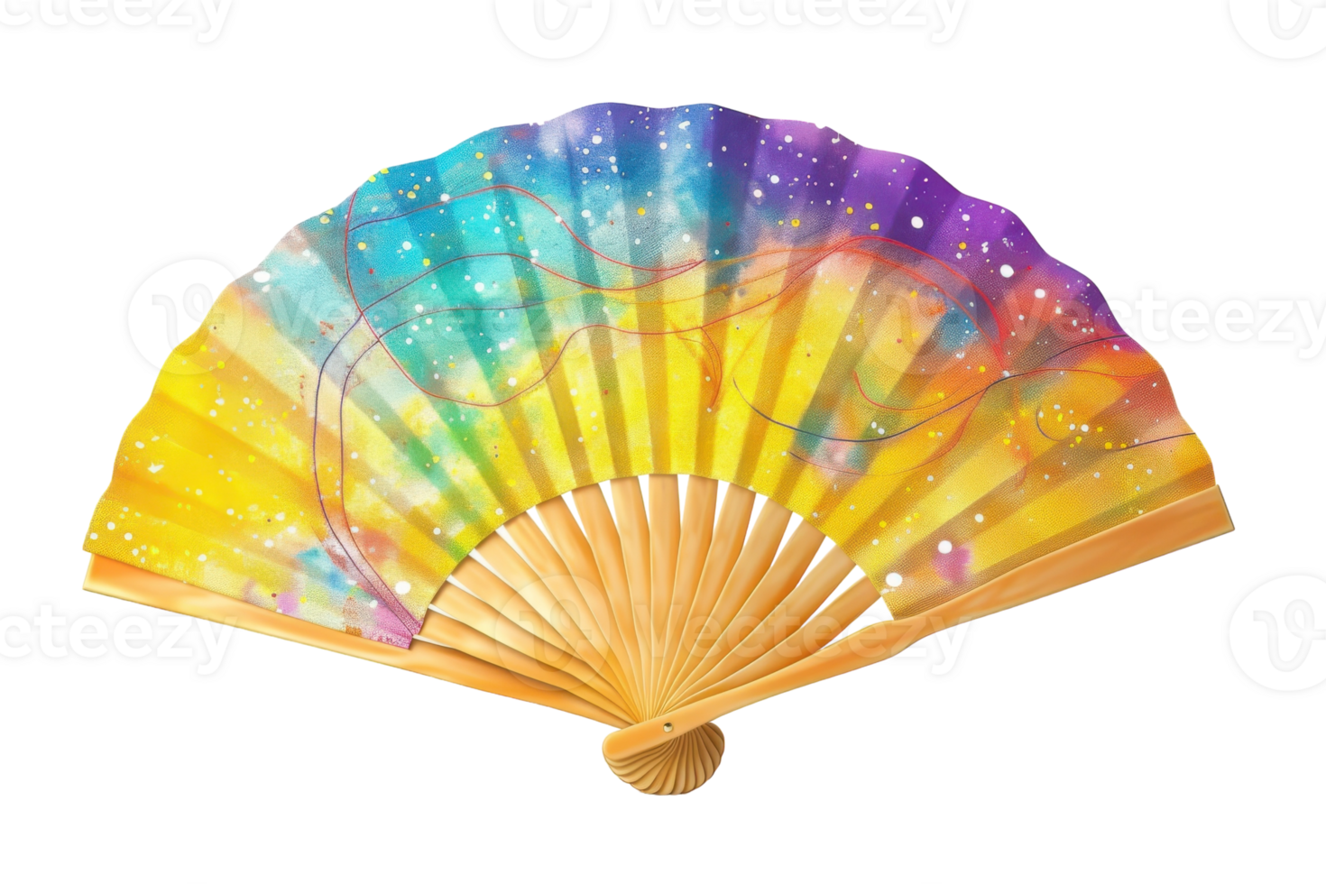 Yellow Hexagonal Fan with Cartoon Galaxy Design On Transparent Background. png
