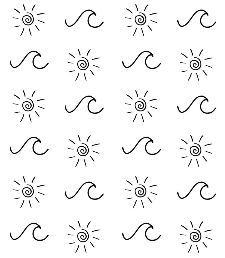 Seamless pattern of sketch sun and wave vector