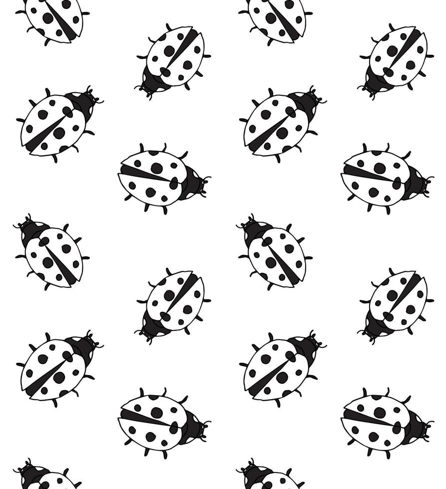 Seamless pattern of sketch ladybug vector