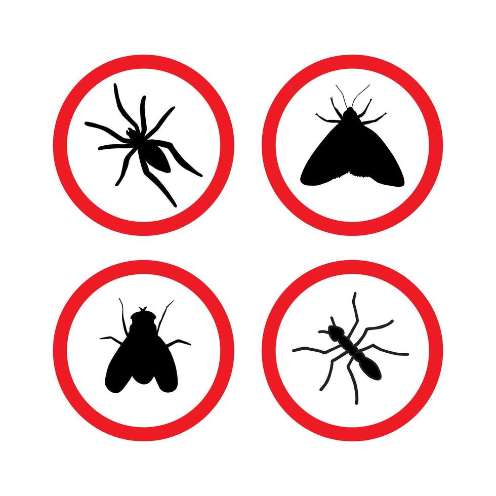 Set of black insects crossed in red circle vector