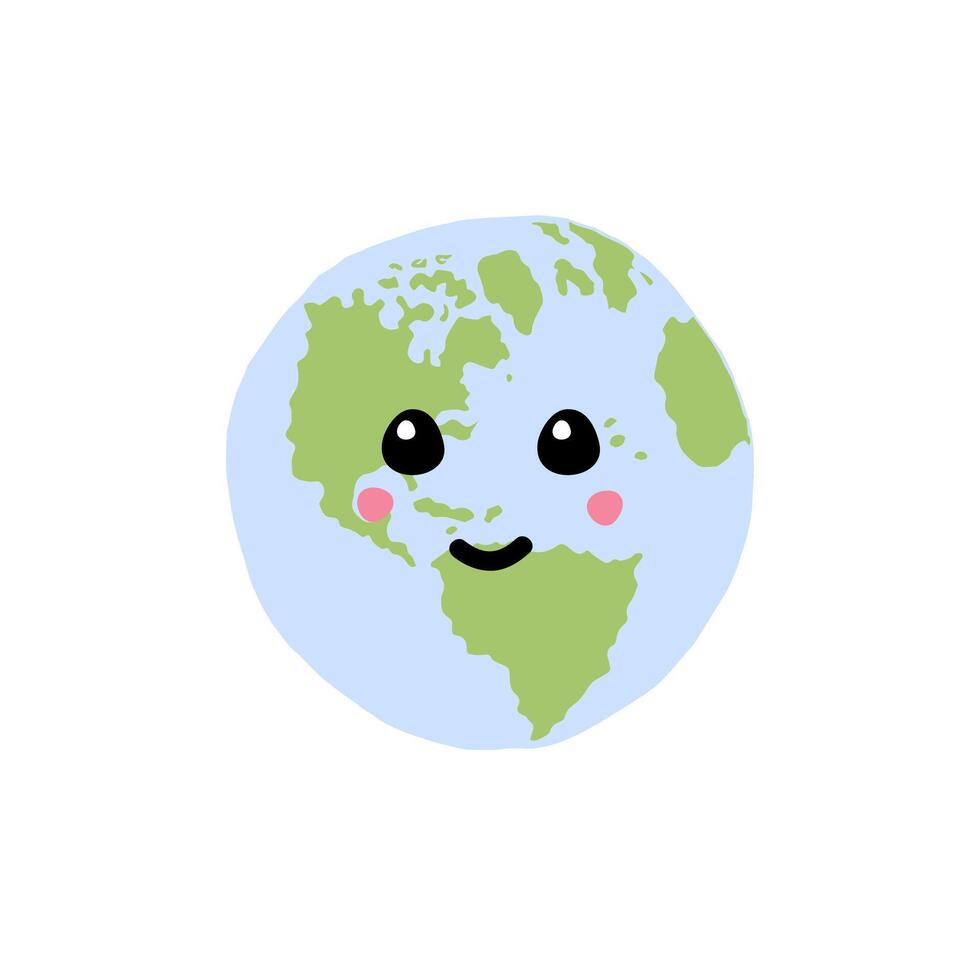 Doodle Earth with cute kawaii face vector